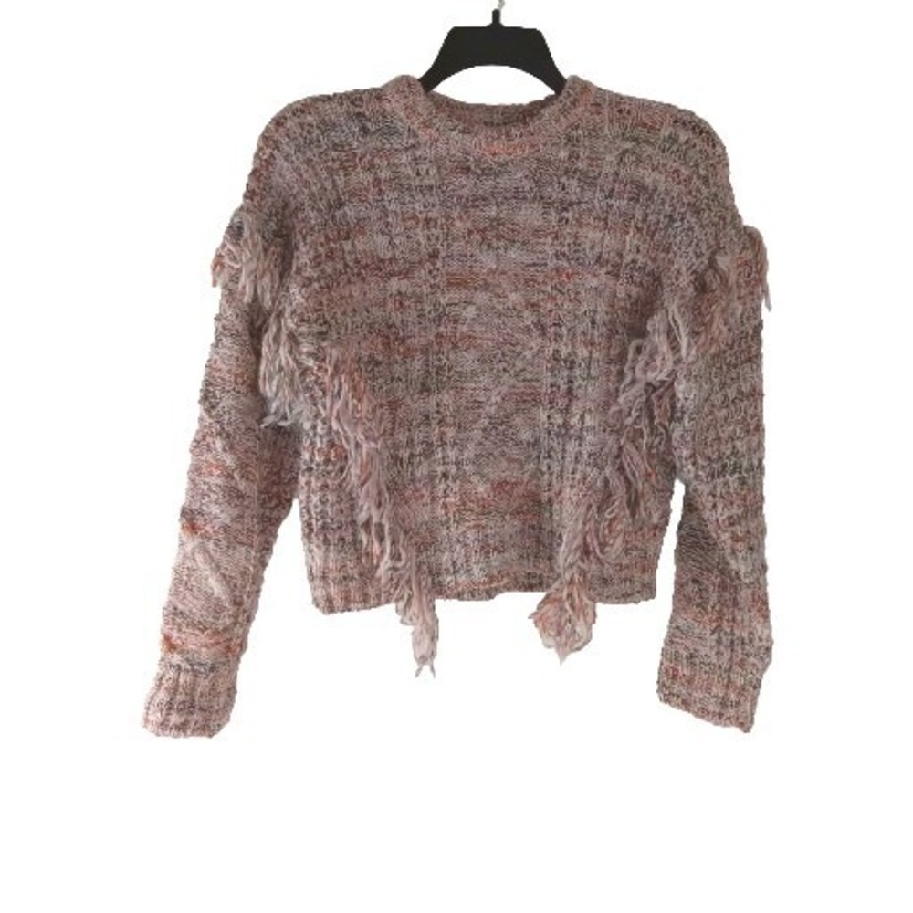 Joie Meghan Women's Cable Knit Wool Blend Long Sleeve Fringe Sweater Size S